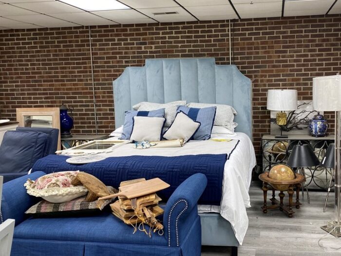 Anna King Bed, Blue Velvet