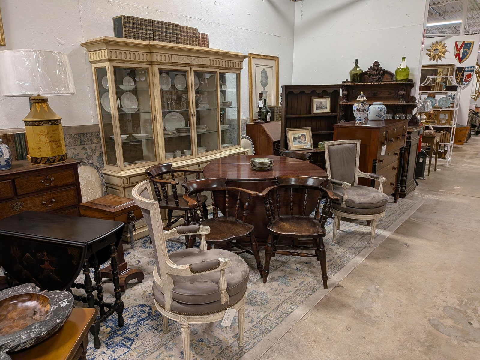 Antique Drop-Leaf Table & 4 Spindle-Back Armchairs