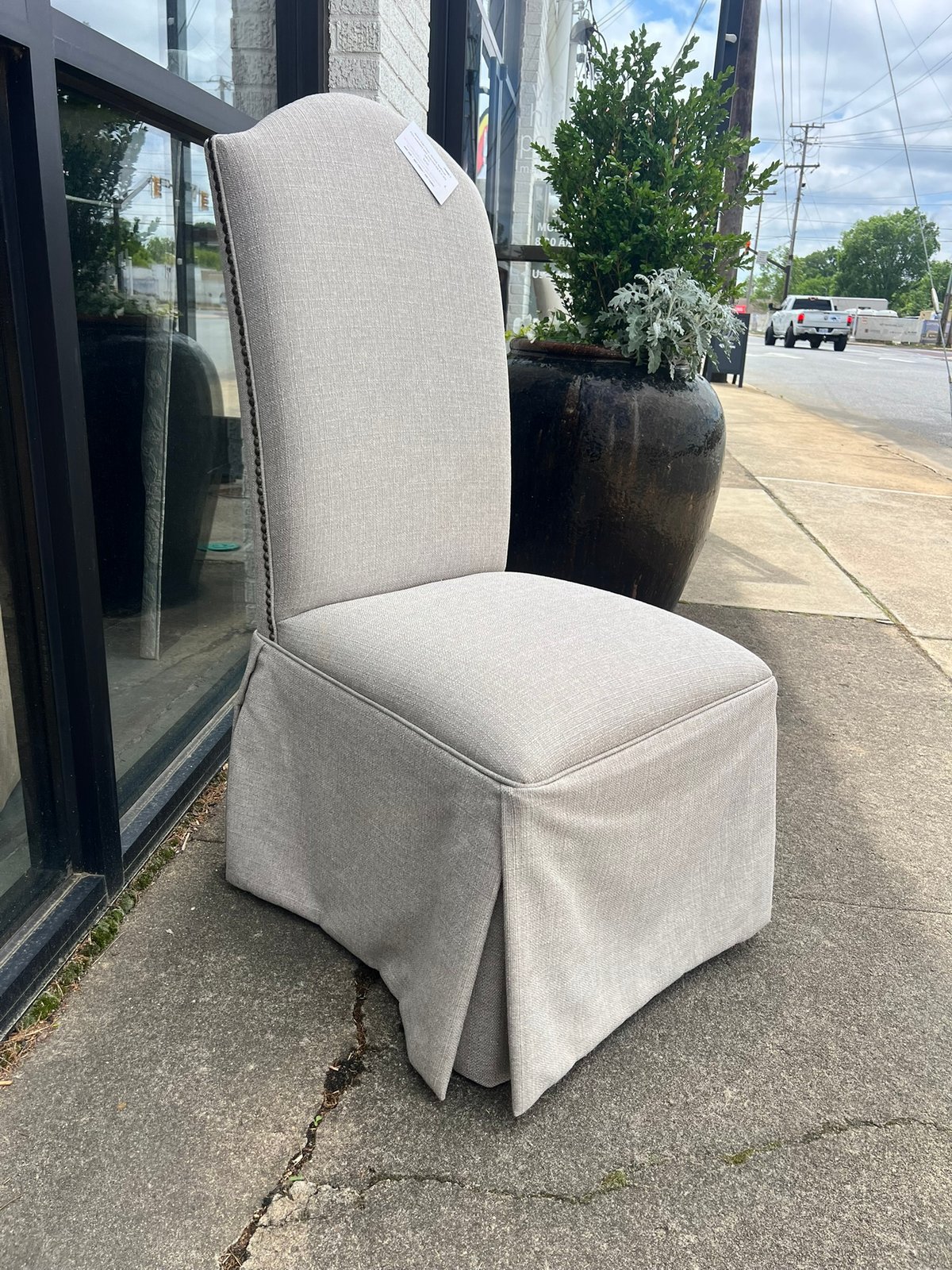 Arched Back Skirted Side Chair, Cream