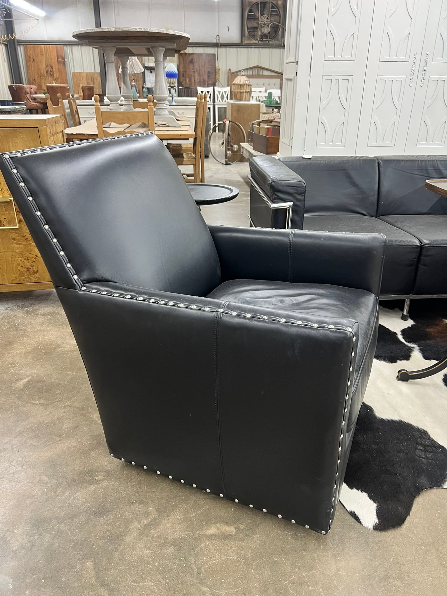 Black Leather Nailhead Club Chair