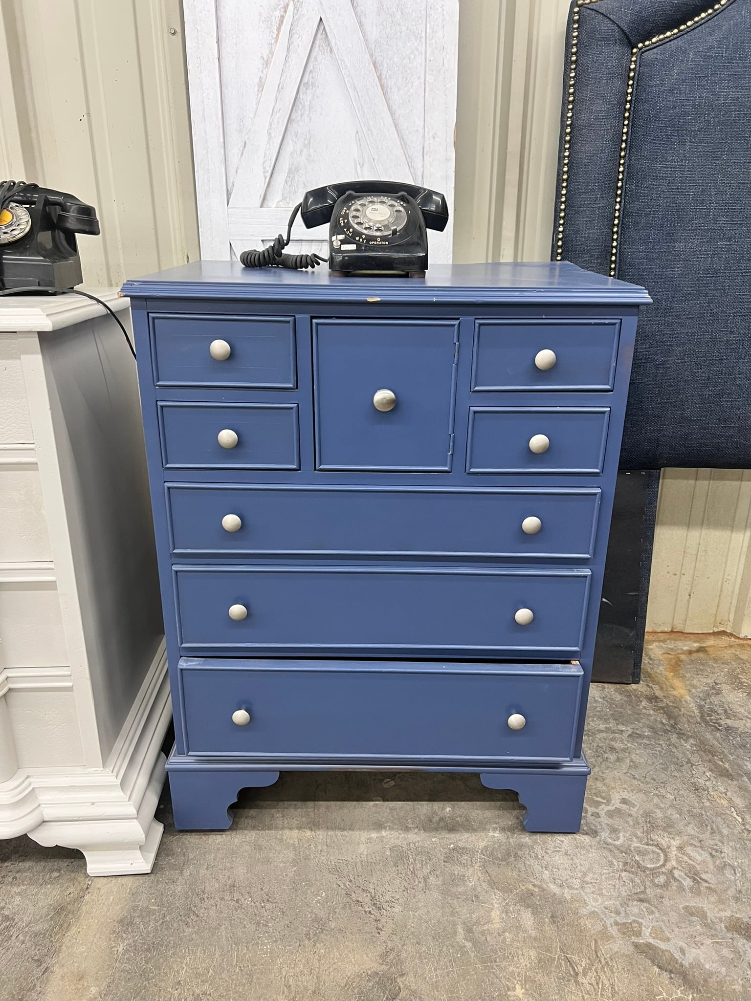 Blue Painted Five-Drawer Chest