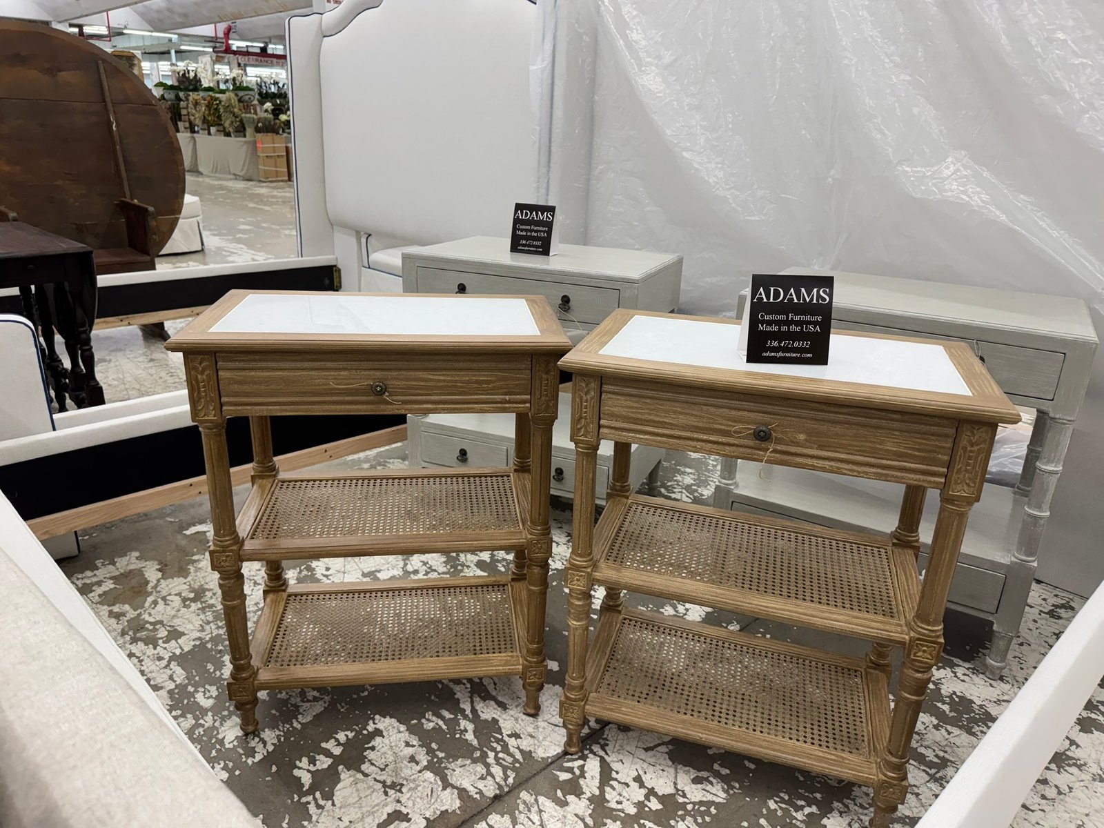 Pair of Cane-Shelf Side Tables