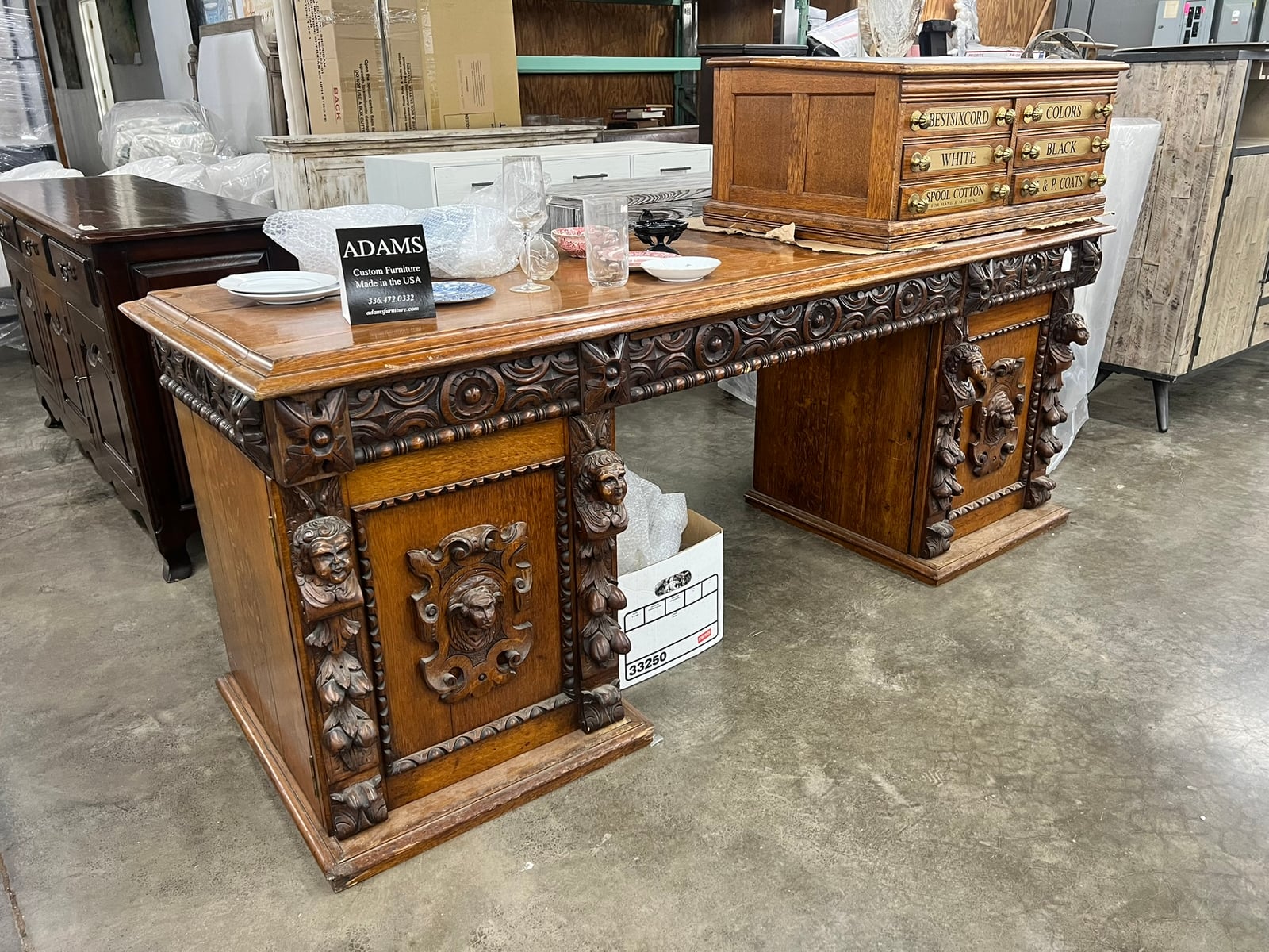 Carved Lion-Mask Partners Desk