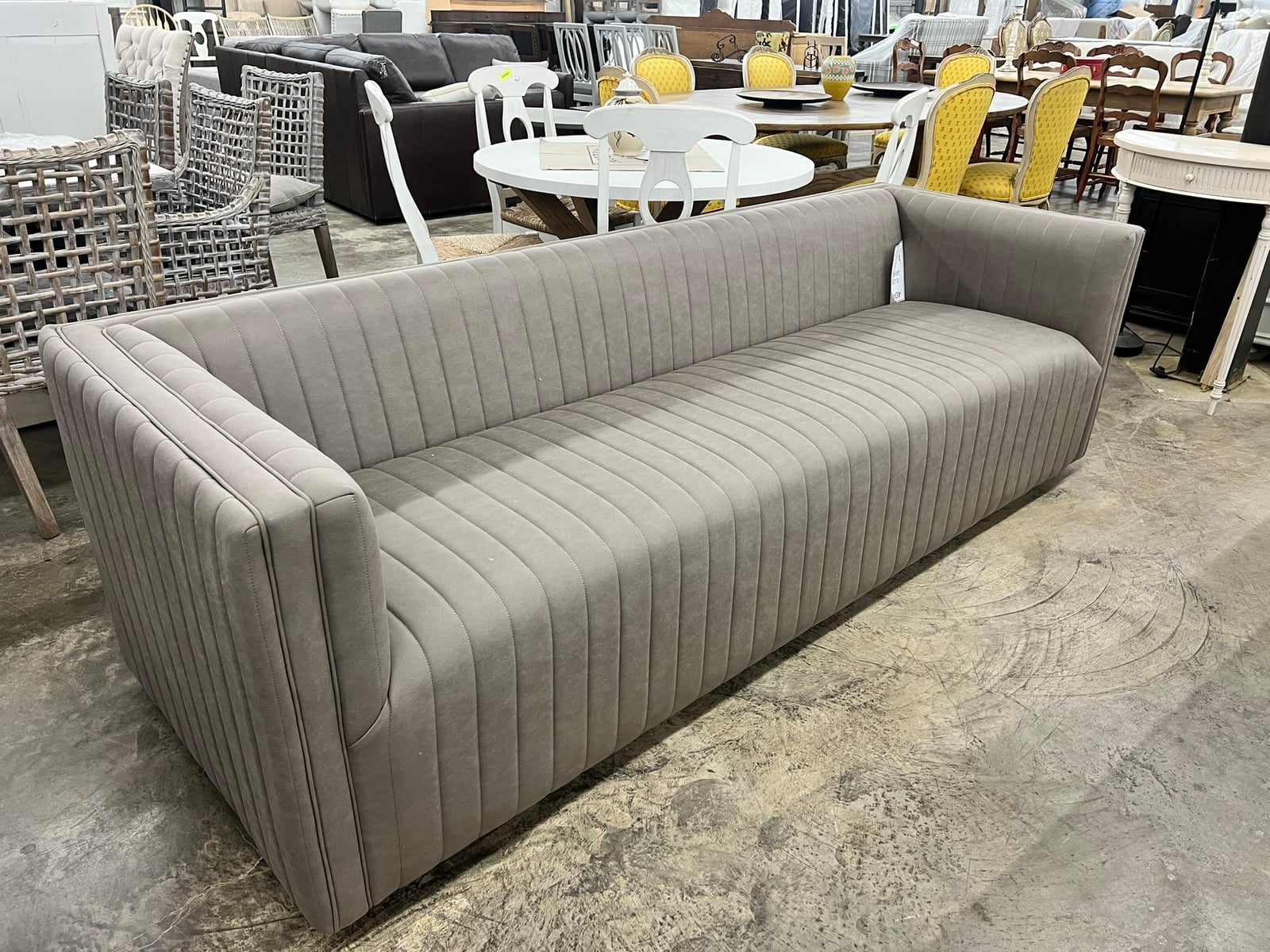 Channel-Tufted Velvet Sofa in Dove