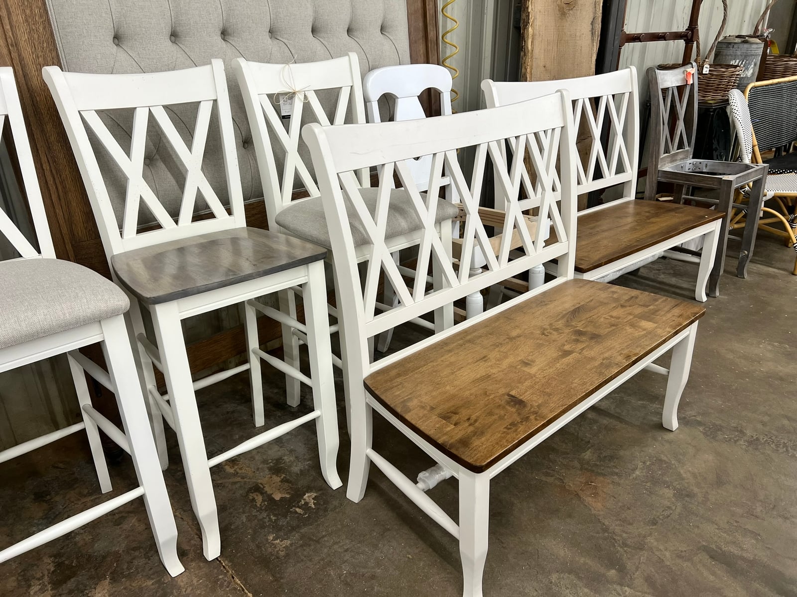 Double-X Counter Stool Set with Bench