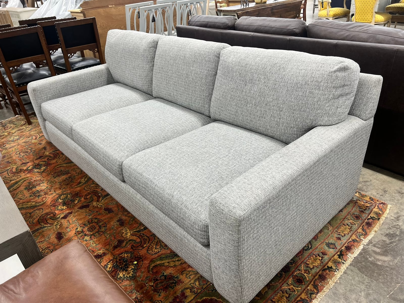 Gray Tweed Three-Cushion Sofa