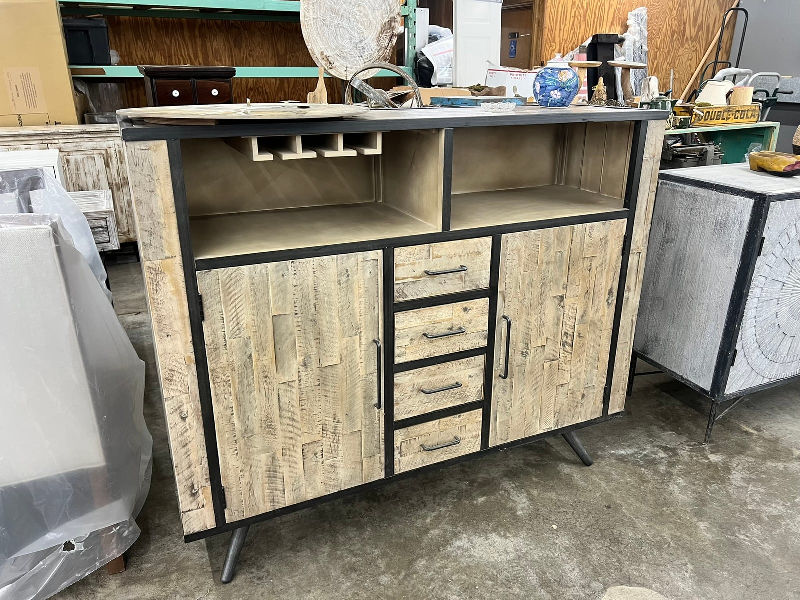 Industrial Reclaimed Wood Bar Cabinet
