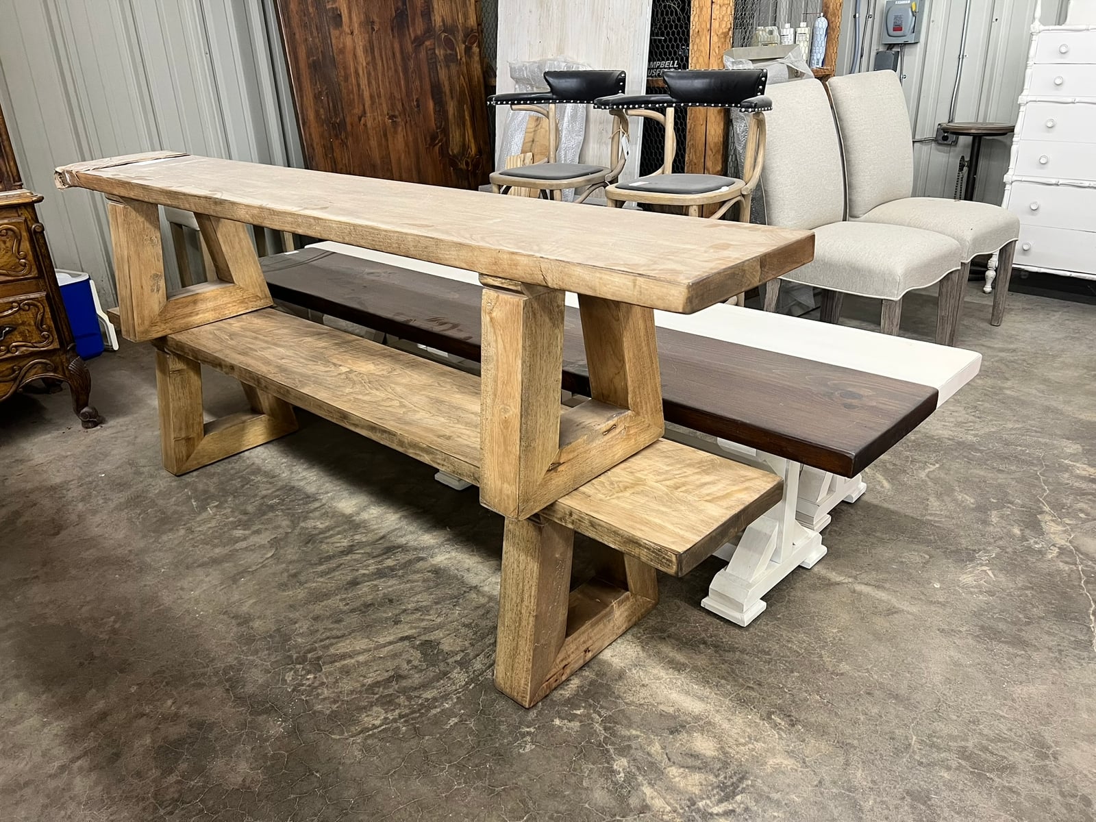 Reclaimed Wood Trestle Dining Table with Bench