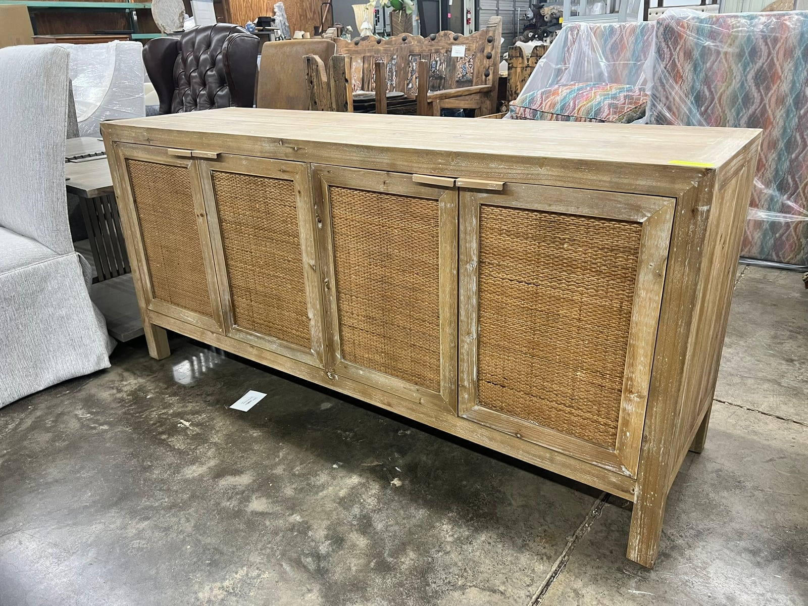 Reclaimed Wood and Cane Four-Door Sideboard