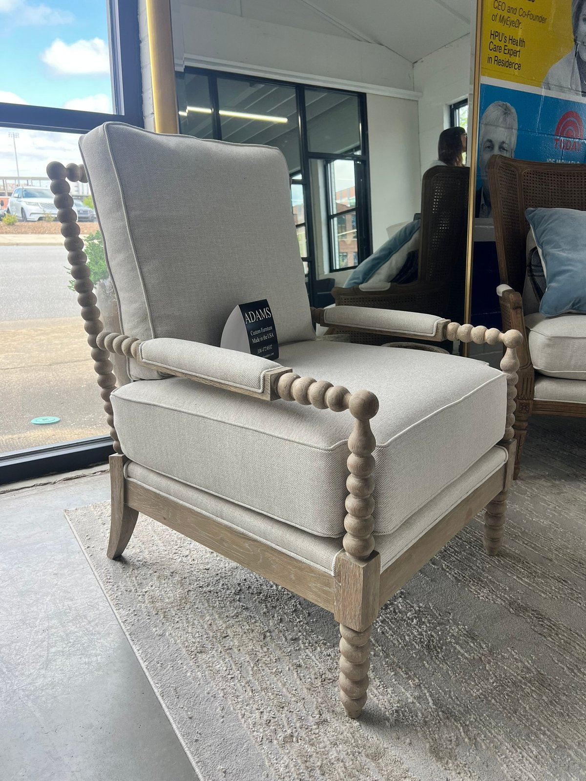 Spindle Frame Linen Armchair