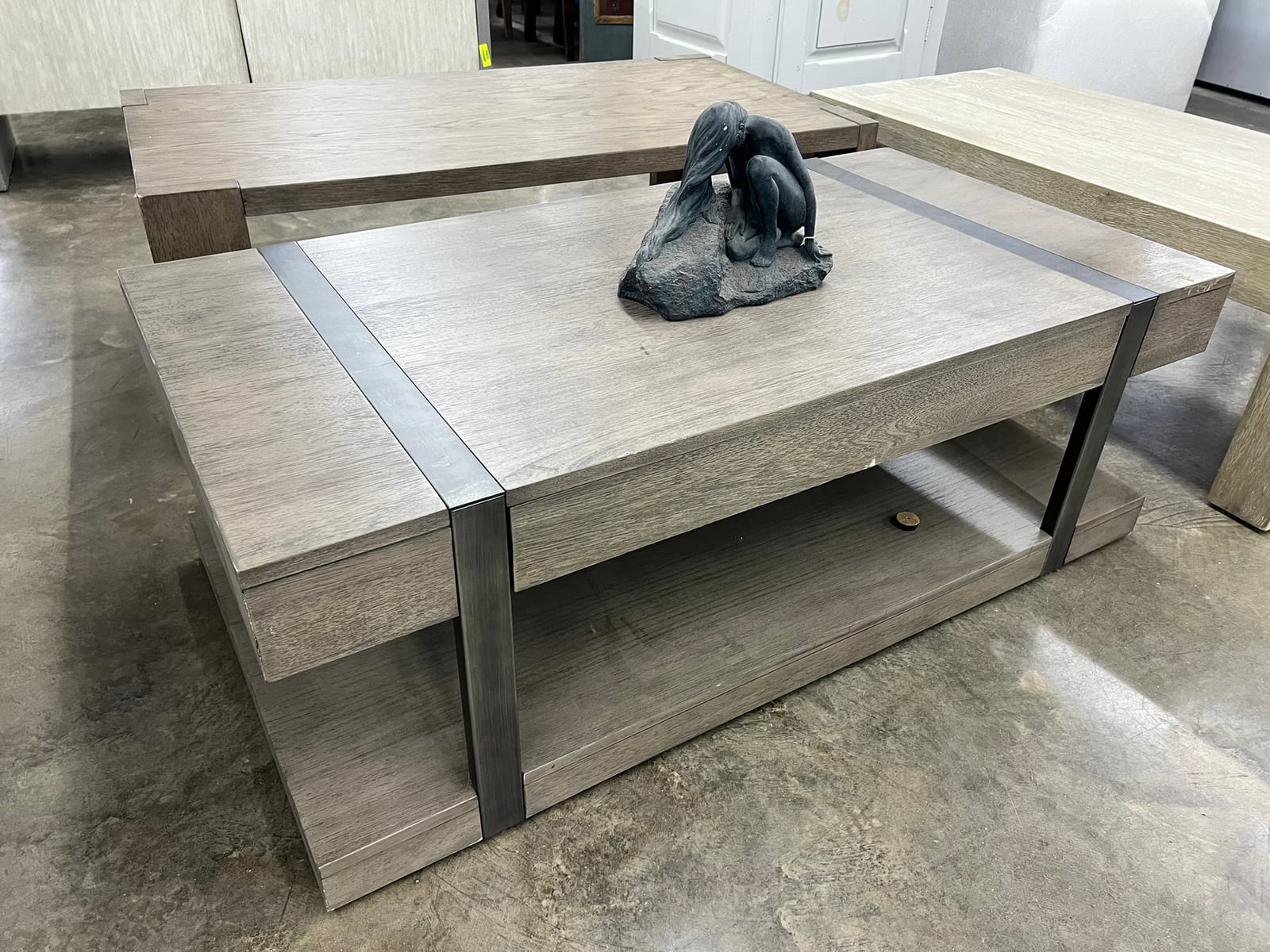Stepped Block Coffee Table in Gray Wash