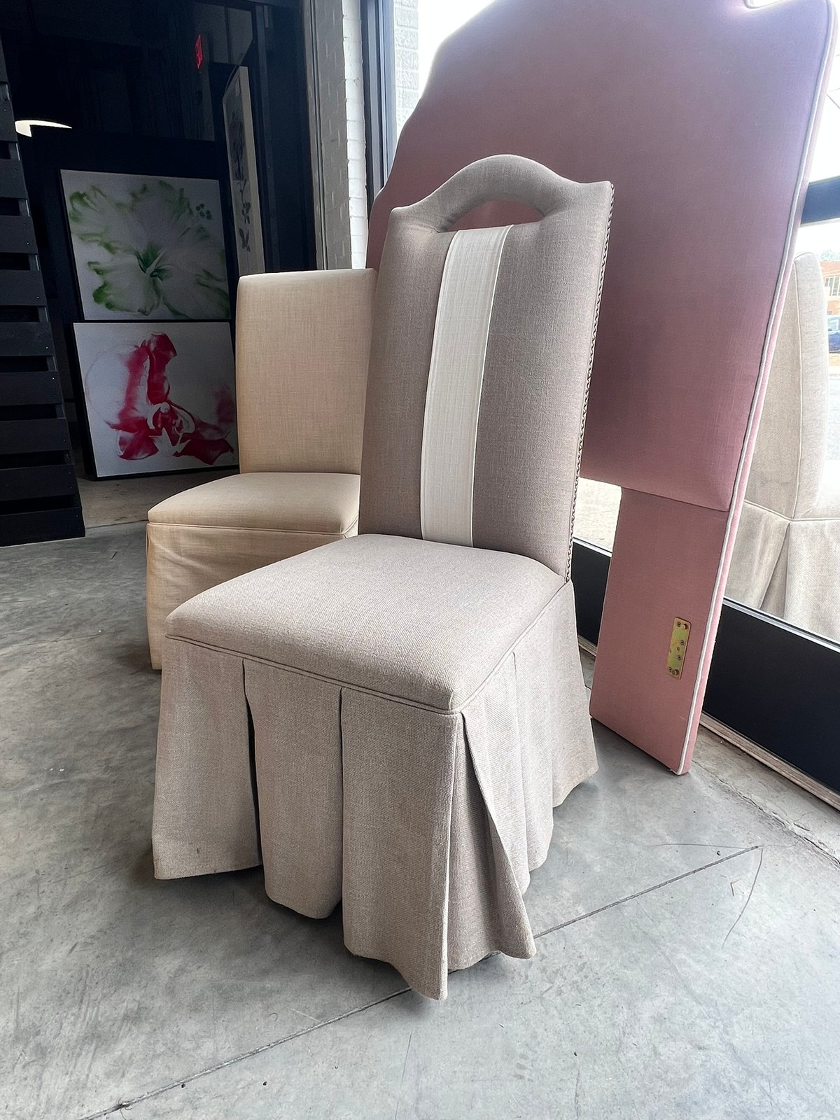 Tall Back Skirted Side Chair, Beige
